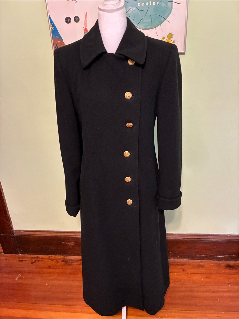 Vintage Perry Ellis cashmere and wool maxi coat, size 2